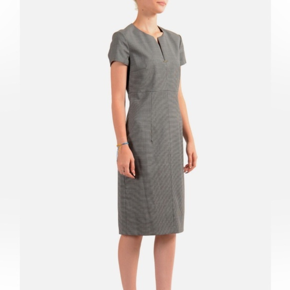 Notch neck Short-sleeved Grey Pencil Dress
